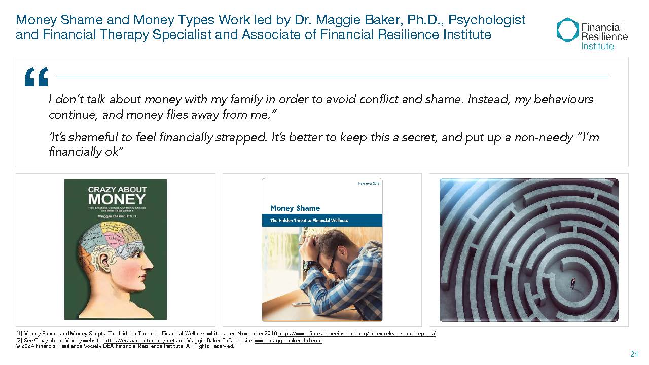 Money Shame research quote and cover images representing financial confusion