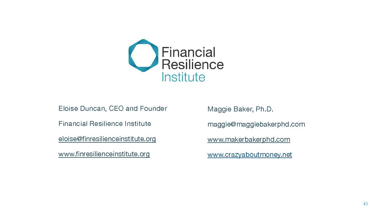 Financial Resilience Institute contact slide with presenter information