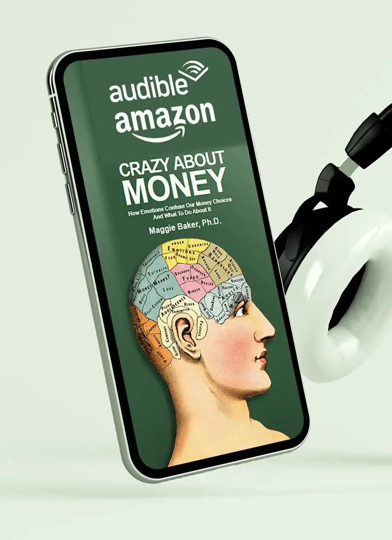Crazy About Money audiobook on Audible and Amazon shown on phone screen